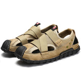 Men Closed Rubber Toe Cap Hook Loop Hole Leather Sandals