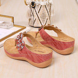 Women Flowers Thong Thick Sole Sandals