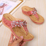 Women Flowers Thong Thick Sole Sandals