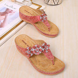 Women Flowers Thong Thick Sole Sandals