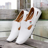 Men Casual Shoes Slip on Hollow Leather Men Shoes