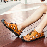 Men's Leather Sandals Summer Breathable Beach Shoes