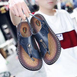 Men's Summer Genuine Leather Sandals Beach Slippers Casual Shoes Flip-flops