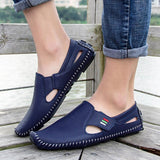 Men Casual Shoes Slip on Hollow Leather Men Shoes