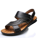 Men's Summer Genuine Leather Sandals Comfortable Slip-on Beach Shoes