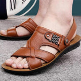 Men's Genuine Leather Casual Non-Slip Sandals Beach Slippers Shoes