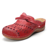 Women Tie Lace-up Closed Toe Comfortable Slip On Solid Color Wedge Sandals