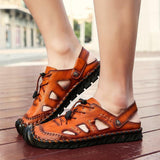 Men's Leather Sandals Summer Breathable Beach Shoes