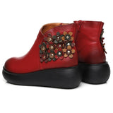 Women Retro Floral Genuine Leather Martin Boots