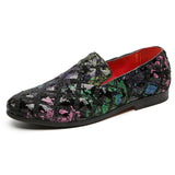 Men Stylish Floral Sequins Printing Casual Loafers Shoes