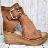 Women Casual Leather Retro Wedges Sandals