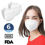 N95 Mask, (FDA Registered) Face Mask for at least 95% filtration efficiency against non-oil-based particles and aerosols (6-Pack)