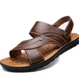 Men's Summer Genuine Leather Sandals Comfortable Slip-on Beach Shoes