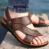 Men's Summer Genuine Leather Sandals Comfortable Slip-on Beach Shoes