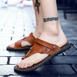 Men's Summer Genuine Leather Sandals Beach Slippers Casual Shoes Flip-flops