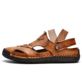 Men Summer Genuine Leather Beach Sandals Slippers