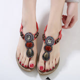 Women's Flat Sandals Open Toe Solid Bohemia Elastic Band Beading Sandals