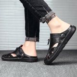 Men Genuine Leather Beach Shoes Sandals Cogs