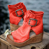 Women Casual Leather Retro Wedges Sandals