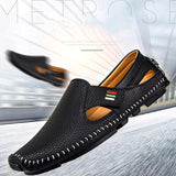 Men Casual Shoes Slip on Hollow Leather Men Shoes