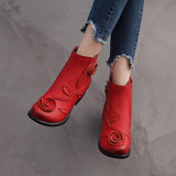 Women's Winter Warm Lining Flower Decoration Block Heel Ankle Boots