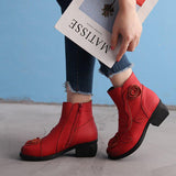 Women's Winter Warm Lining Flower Decoration Block Heel Ankle Boots