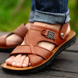 Men's Genuine Leather Casual Non-Slip Sandals Beach Slippers Shoes