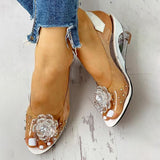 Women's Studded Flower Transparent Wedge Sandals