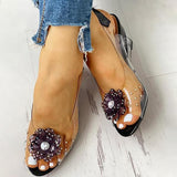 Women's Studded Flower Transparent Wedge Sandals