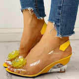 Women's Studded Flower Transparent Wedge Sandals