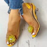 Women's Studded Flower Transparent Wedge Sandals