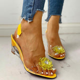 Women's Studded Flower Transparent Wedge Sandals