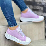 Round Toe Lace-up Platform Arch Support Canvas Shoes