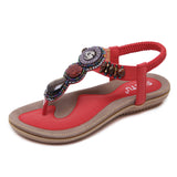 Women's Flat Sandals Open Toe Solid Bohemia Elastic Band Beading Sandals