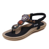 Women's Flat Sandals Open Toe Solid Bohemia Elastic Band Beading Sandals