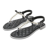 Women Fashion Pearl Belt Cool Slippers