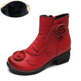 Women's Winter Warm Lining Flower Decoration Block Heel Ankle Boots