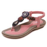 Women's Flat Sandals Open Toe Solid Bohemia Elastic Band Beading Sandals