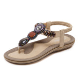 Women's Flat Sandals Open Toe Solid Bohemia Elastic Band Beading Sandals