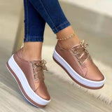 Round Toe Platform Sneakers For Women Ribbon Casual Shoes