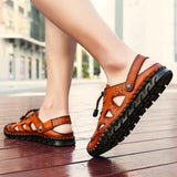 Men's Leather Sandals Summer Breathable Beach Shoes