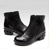 Women's Winter Plush Lining Genuine Leather Flower Decoration Zipped Boots