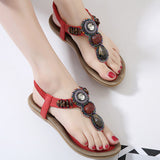 Women's Flat Sandals Open Toe Solid Bohemia Elastic Band Beading Sandals