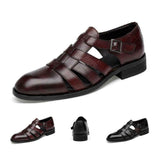 Men's Business Casual Sandals Ankle Strap Flats Soft Leather Shoes