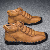 Men's Winter Hand Stitching Leather Warm Soft Ankle Boots