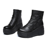 Women's Genuine Leather Booties Wedges High Heels Platform