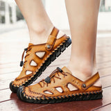 Men's Leather Sandals Summer Breathable Beach Shoes