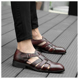 Men's Business Casual Sandals Ankle Strap Flats Soft Leather Shoes