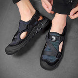 New Men'S Outdoor Leather Mesh Beach Sandals