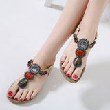 Women's Flat Sandals Open Toe Solid Bohemia Elastic Band Beading Sandals